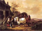 Wouterus Verschuur Waiting before the inn oil on canvas